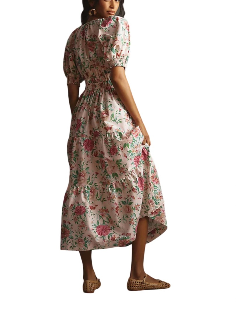Anthropologie Somerset Cotton Puff Sleeve Floral Maxi/Midi Dress in Pale Pink S - Picture 2 of 11